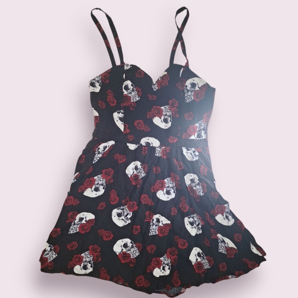 Black Dress with Skull and Rose Print